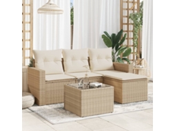 Vidaxl 5 Pcs Conjunto De Sofás P/ Jardim Com Almofadões Vime Pe Bege