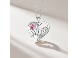 Colar Com Pingente De Coração “mamãe”, Banhado De Uma Prata Pedra Rosa, Joia Delicada, Presente Especial Para O Dia Da Mãe, Ergonômico, U...