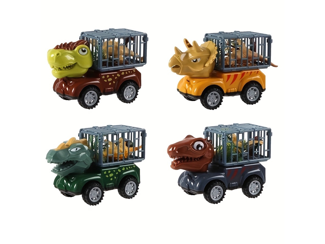 Conjunto De 4 Peças: Caminhão De Dinossauro De Brinquedo Infantil, Com Carrinho De Brinquedo Movido A Fricção E Conjunto De Carrinho De Dinossauro.