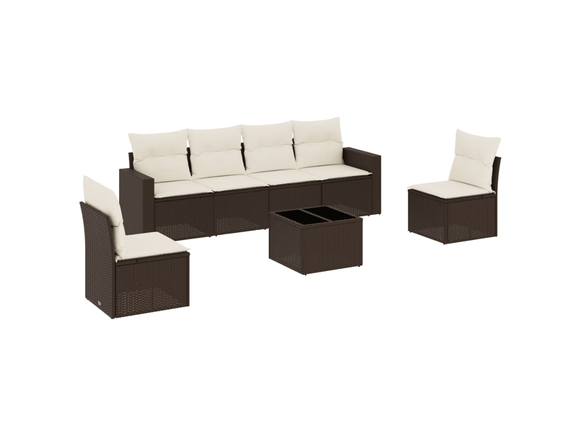Conjunto de 7 Sofás de Jardim com Almofadões Vime Pe Castanho MAISON EXCLUSIVE (7 pcs)