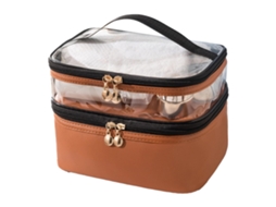 Bolsa de Maquiagem de Duas Camadas à Prova de Água Marrom | S/MARCA