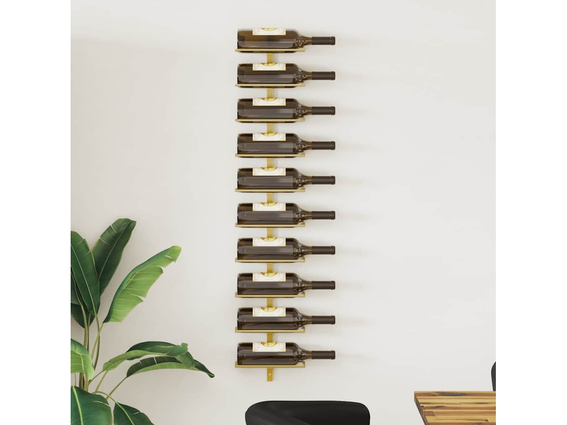Vidaxl Garrafeira De Parede Para 10 Garrafas Metal Dourado