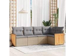 Vidaxl 5 Pcs Conjunto De Sofás P/ Jardim Com Almofadões Vime Pe Bege
