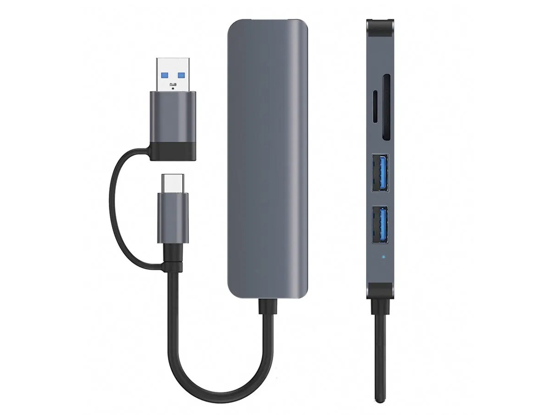 Hub Usb 3.0 E Type-c 5 Em 1 Com Leitor De Cartão Sd/tf