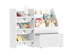 Estante Infantil para Brinquedos com 6 Caixas Removíveis 3 Prateleiras Abertas e Gaveta Inferior com Rodas 100x30x80cm Branco BTFORUS