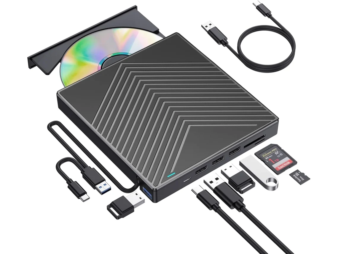 Unidade Externa de Cd/dvd +/ Rw com Leitor de Cartão Sd e Portas Usb 3.0/2.0 para Notebook Mac, Pcs e Sistemas Operacionais AQUAFORGE