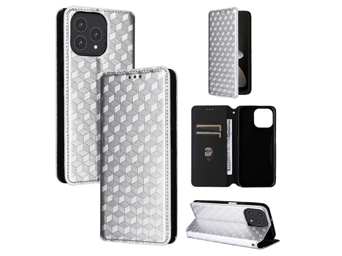 Capa De Celular De Couro Com Textura De Grade Cúbica