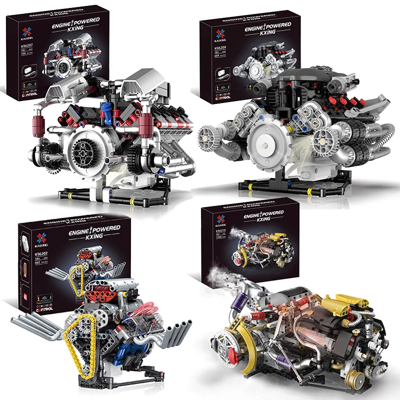 Conjunto De Blocos De Montar De Modelo De Motor (motor Lamborghini) Com Motor De Supercarro Programável Por Aplicativo E Led.