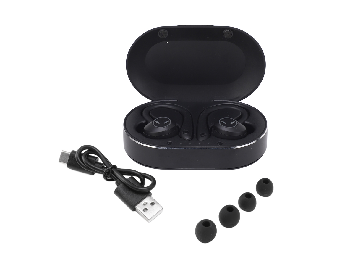Auriculares Estéreo Bluetooth 5.1 com Cancelamento de Ruído, Resistentes à Água e com Gancho para Esportes, Preto com S/MARCA
