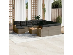 Vidaxl 13 Pcs Conjunto Sofás P/ Jardim C/ Almofadões Vime Pe Cinzento