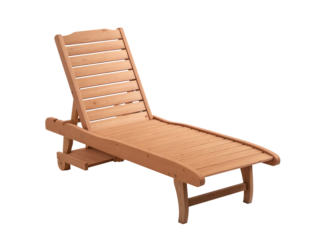 Bain de Soleil Transat Style Colonial Dossier Réglable 3 Positions Roulettes Tablette Support Bois Sapin Pré huilé ESSÊNCIACASA