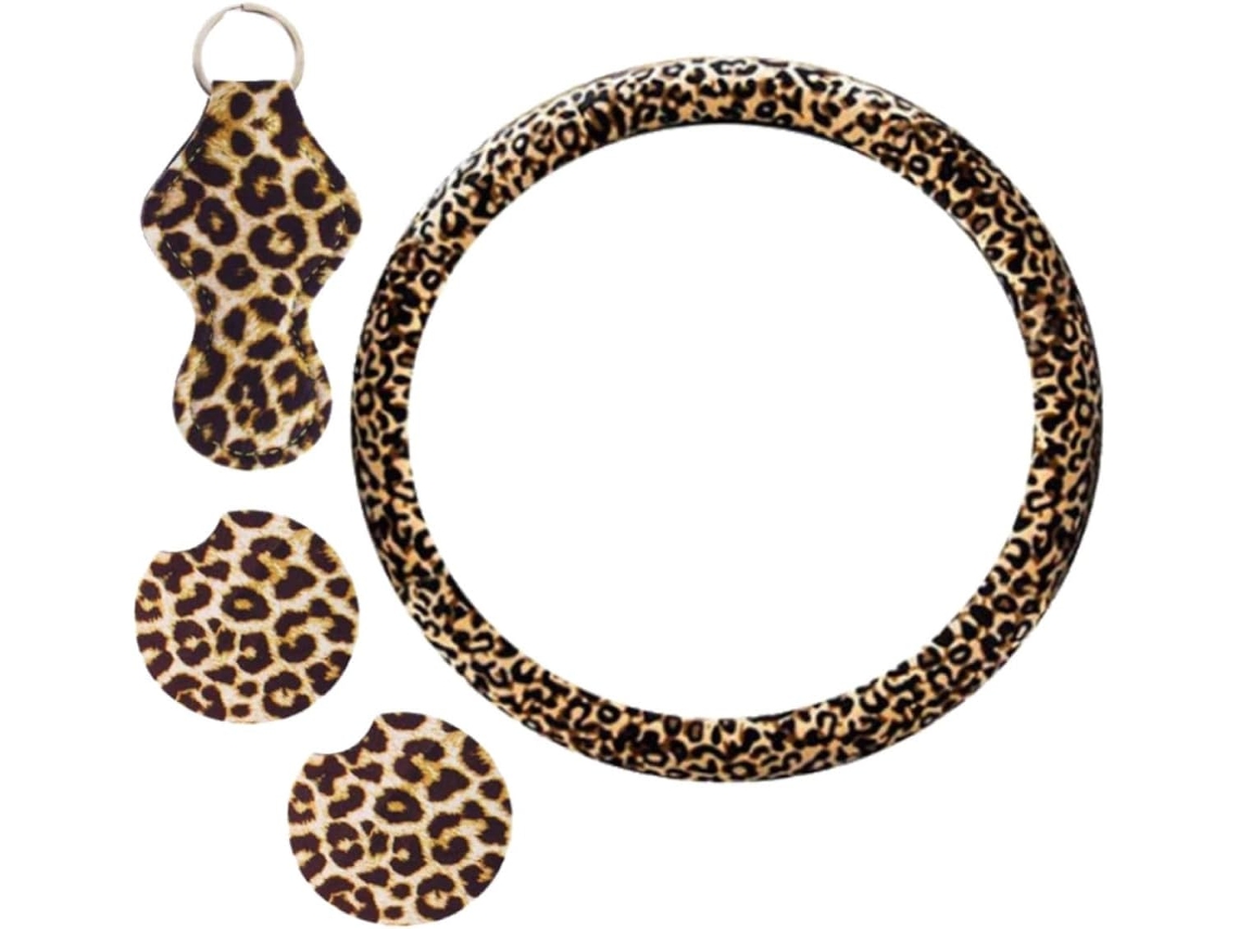 Capa de volante em neoprene com estampa de leopardo e proteção antiderrapante 4