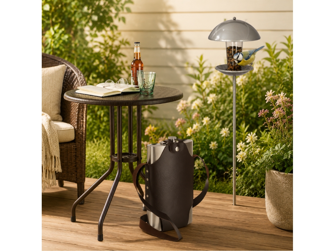 Conjunto de Decoração de Jardim com Comedouro, Mesa Redonda e Vaso de Metal XXL NORTHIO (3 Peças)