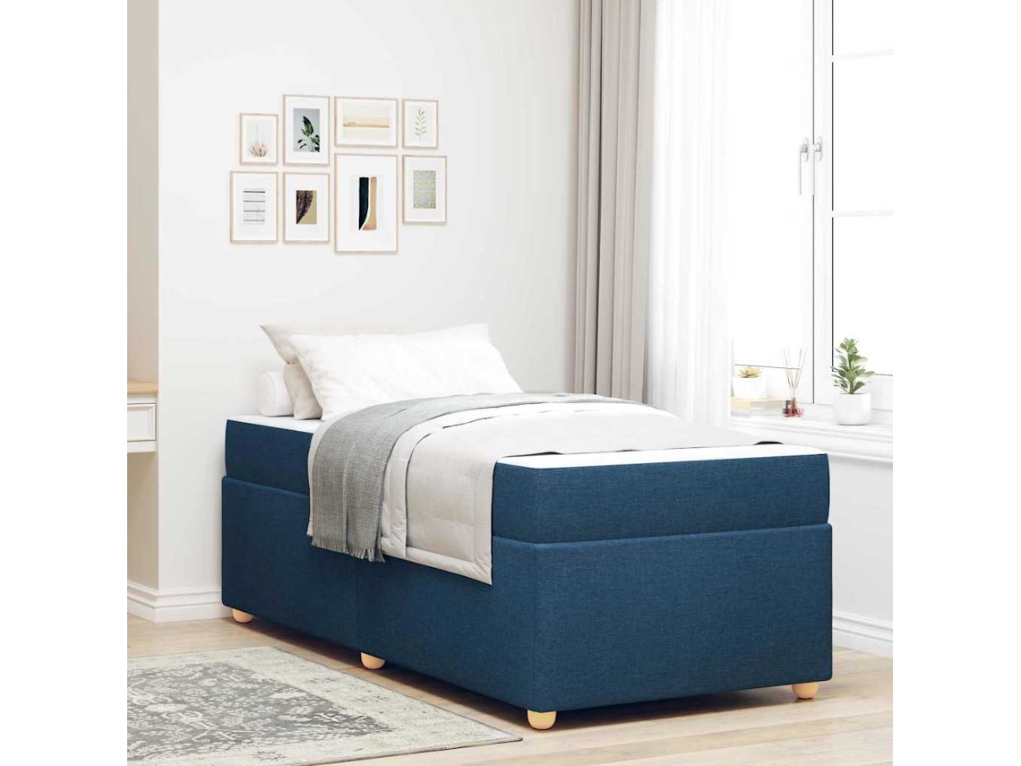 Vidaxl Estrutura Da Cama Com Colchão Azul 90 X 200 Cm Tecido