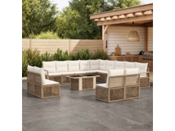 Vidaxl Conjunto De Sofá De Jardim 14 Unid. Bege E Branco Creme Vime Pe