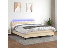 Vidaxl Cama Box Spring C/ Colchão E Led 180x200 Cm Tecido Cor Creme