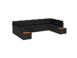 Vidaxl Conjunto De Sofá De Jardim 10 Pcs Preto Rattan Sintético