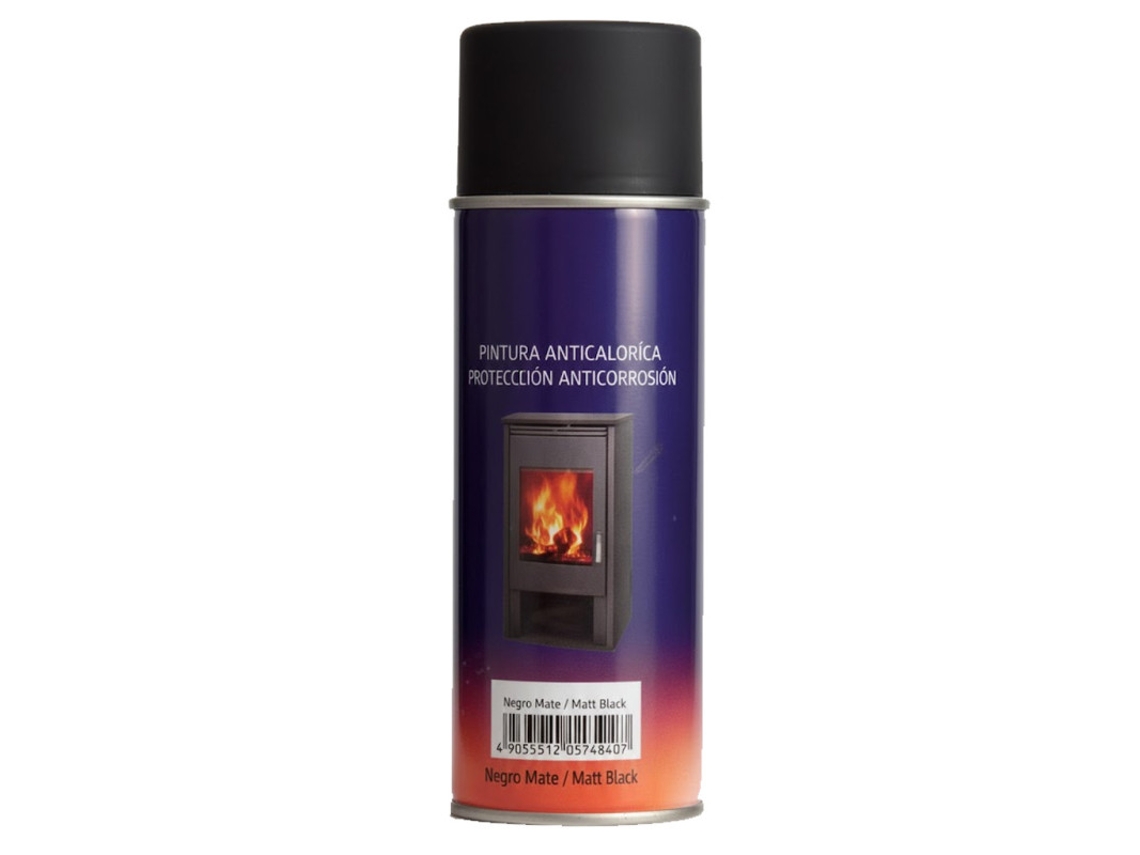 Tinta Spray Resistente Ao Calor, 400ml, Preto Fosco | Para Lareiras E Fogões A Pellets