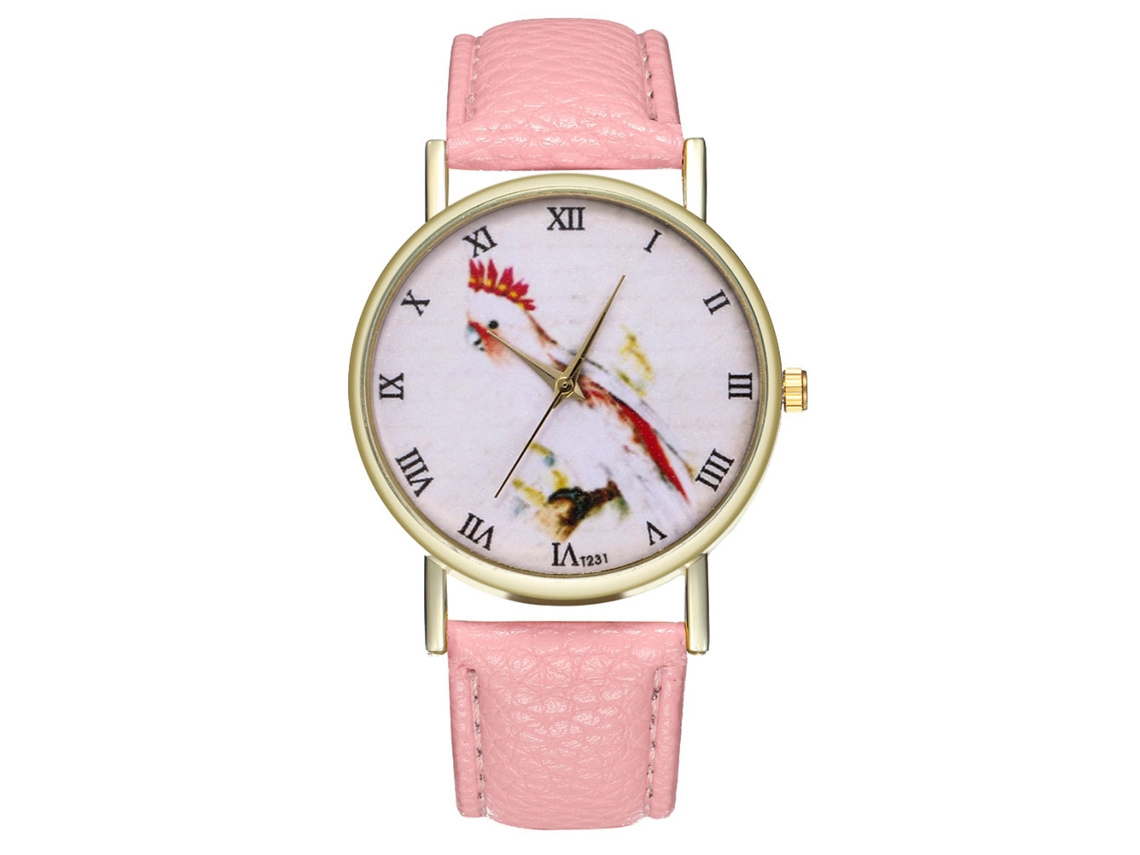 Relógio masculino analógico de quartzo com pulseira de PU, estilo casual, rosa.