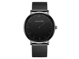 Relógio masculino Vava Voom Fashion com pulseira de metal e movimento de quartzo, preto.