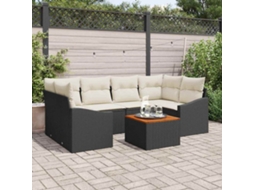 Vidaxl Conjunto de Sofá de Jardim 7 Pcs Preto e Creme Vime Pe