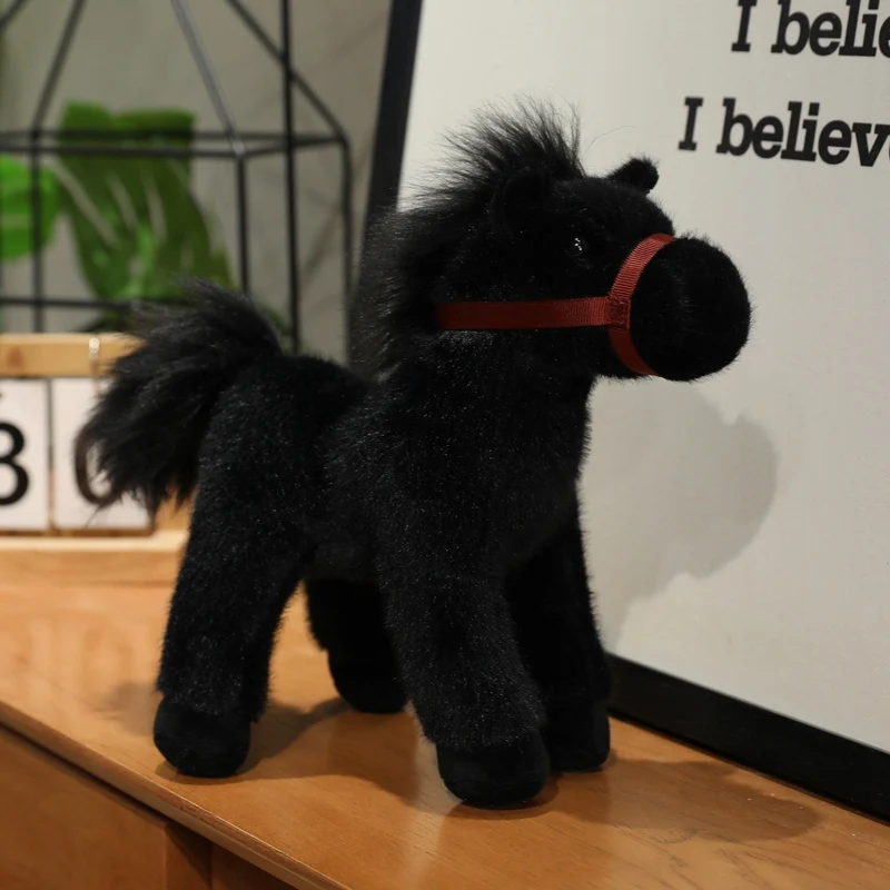 (preto, 23 Cm) Lindo Brinquedo De Pelúcia Realista De Cavalo De Desenho Animado Da Floresta