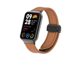 Bracelete para Redmi Watch 6 / 5 / Xiaomi Band 9 Pro Couro com Fivela Magnética Preta e Textura de Lichia Marrom XIAOMOYU