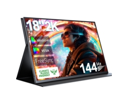 Monitor portátil de 18 polegadas, 2K QHD, 2560x1600, 144 Hz, QLED, 133% sRGB-E, 100% DCI-P3, FreeSync, VESA 75x75, USB-C, Mini HDMI.