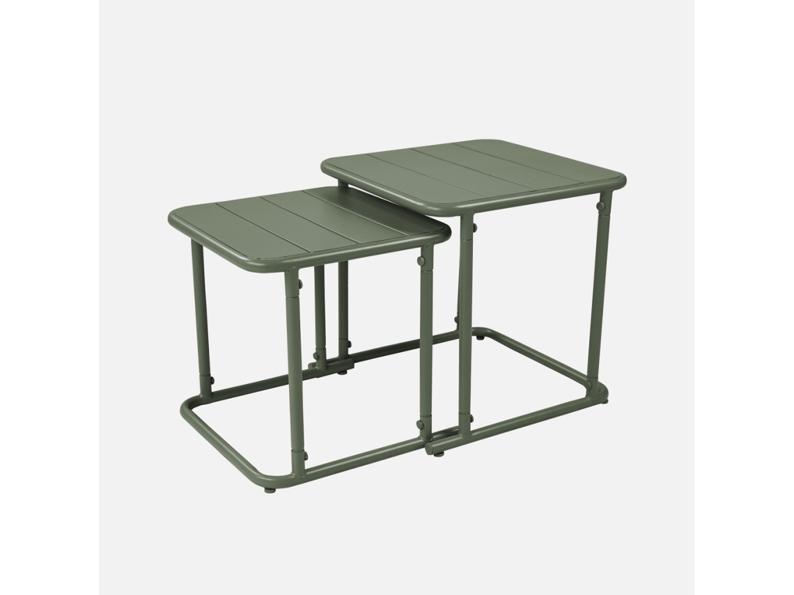 Mesa De Ninho Bistrô Quadrada Para Exterior Em Aço, 45cm, Verde Caqui