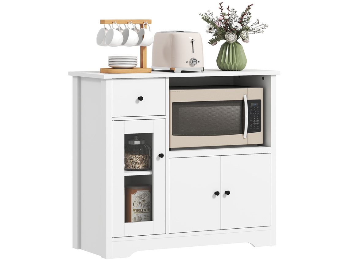 Armário de Cozinha BTFORUS com passagem para cabos, 2 portas, prateleira aberta, gaveta, 80x35x72,2cm, MDF, branco