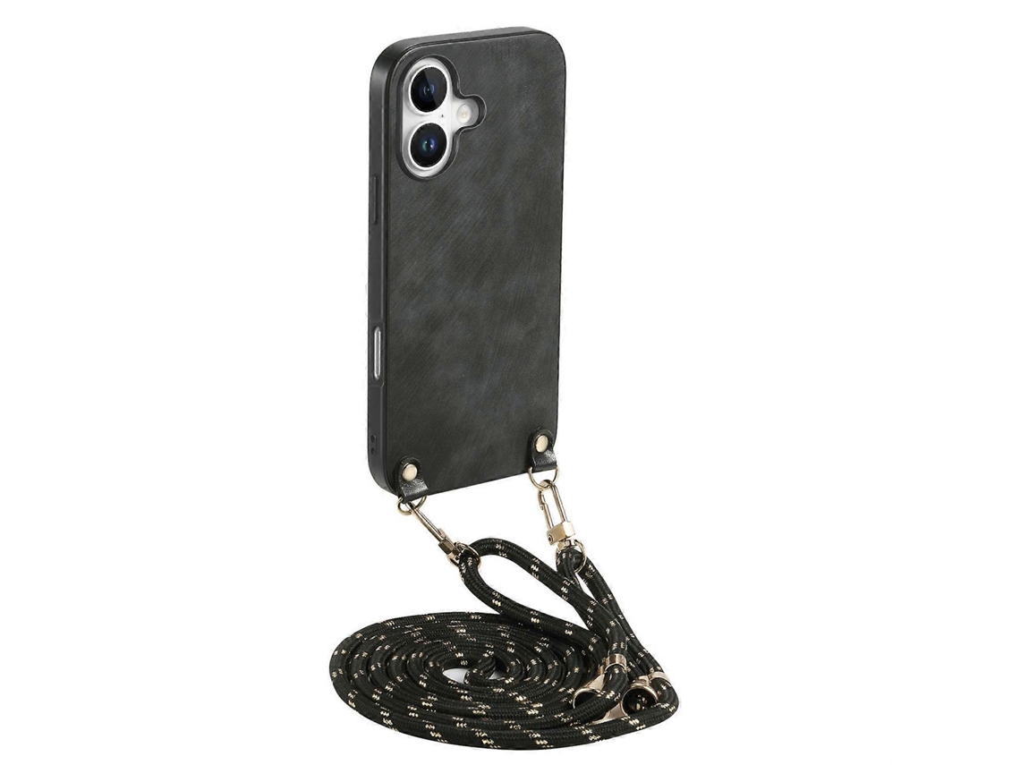 Capa Traseira De Couro Retrô Com Alça Ajustável Para Iphone 16 Plus