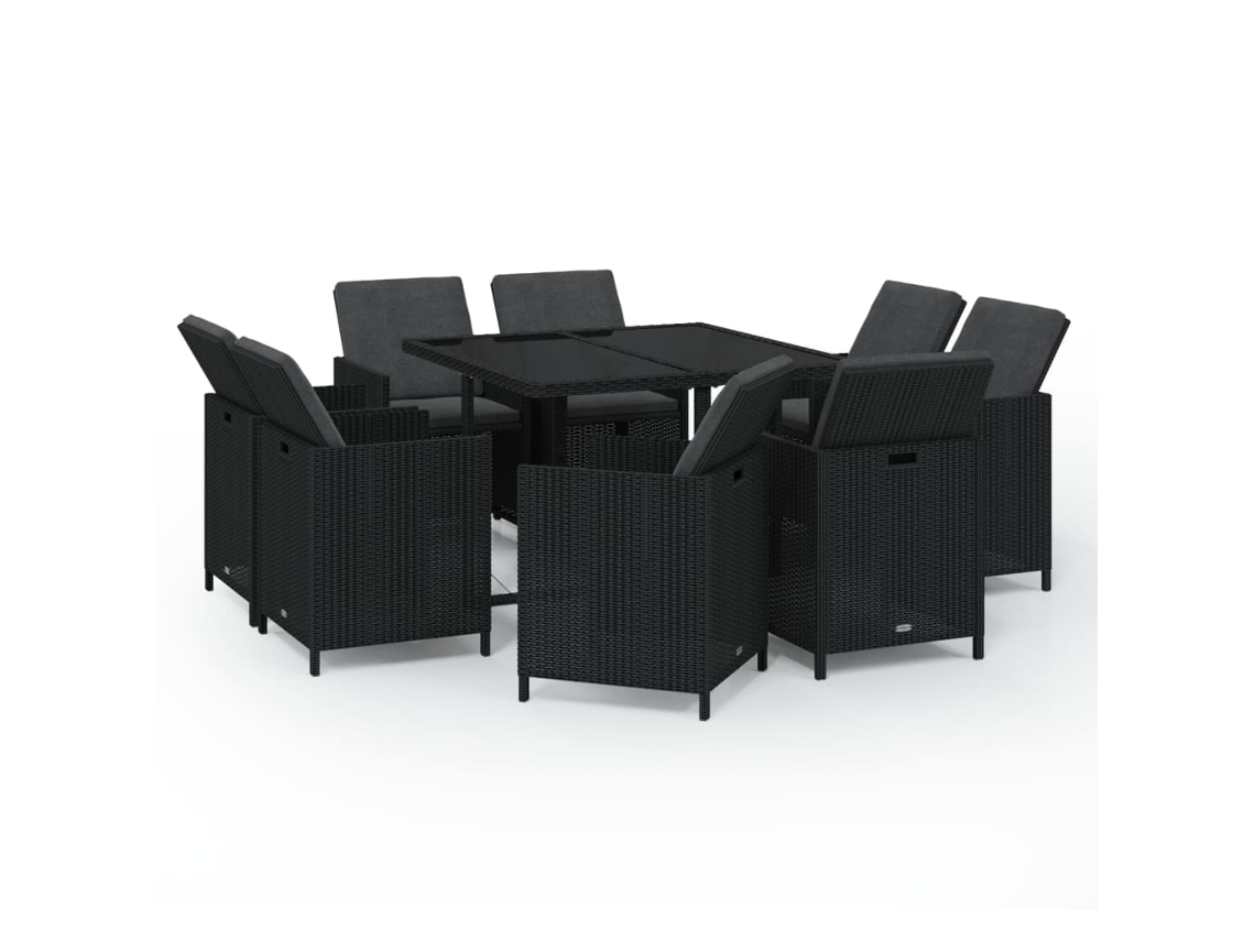 Maison Exclusive - 9 Pcs Conjunto De Jantar P/ Jardim C/ Almofadões Vime Pe Preto