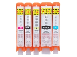 Conjunto de 5 cartuchos de tinta reutilizáveis PGBK, BK e CMY para impressoras 550 e 551 da marca S.