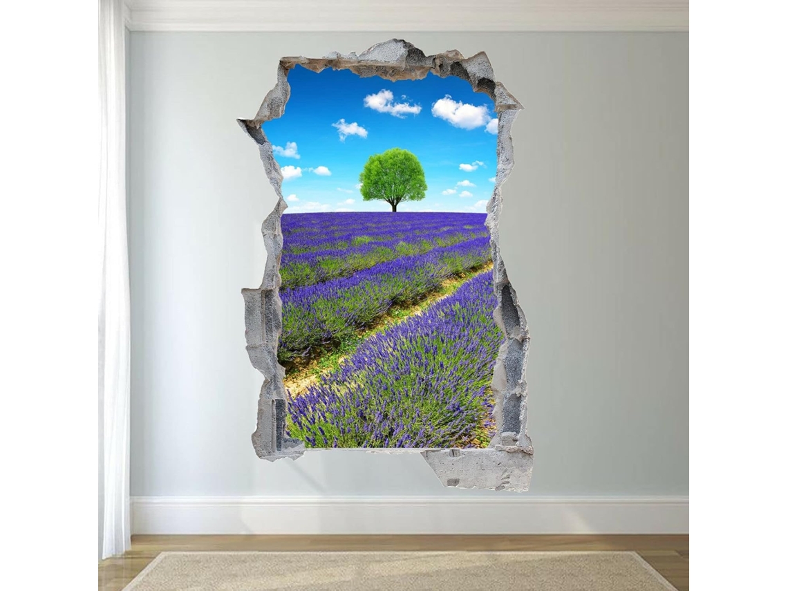 Adesivos De Parede 3d Com Céu Azul E Campo De Lavanda Para Decoração De Quarto, Escritório E Casa.