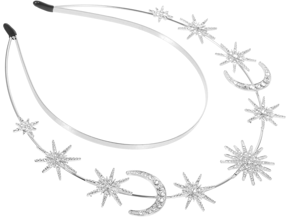 Tiara Deusa com Lua e Estrelas, Tiara Dupla de Metal - Estilo Boho para Casamento e Festa