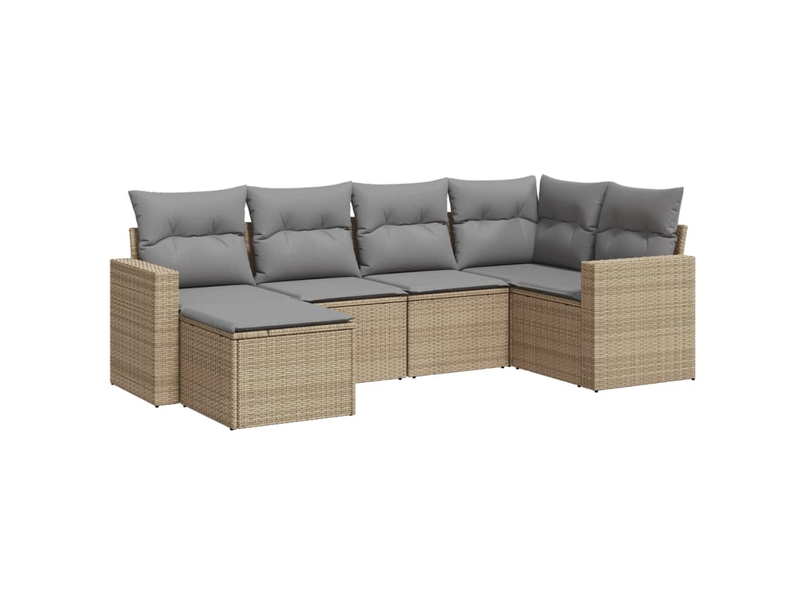 Conjunto de 6 Sofás P/ Jardim com Almofadões Vime Pe Bege MAISON EXCLUSIVE (80x200 cm)