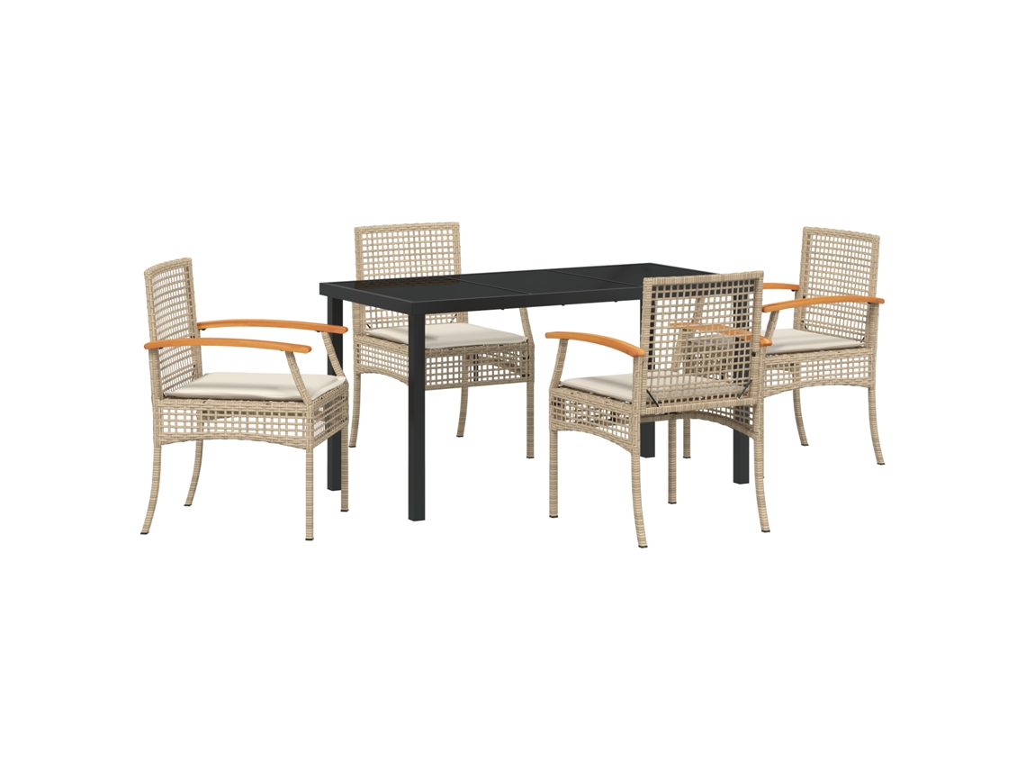 Conjunto 5 De Jantar De Jardim Vidaxl Com Almofadas Vime Poly Bege