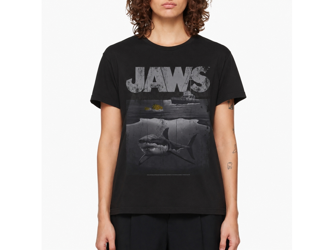 Rockinstone Jaws Movie Shark Boat Heather Black Adult T-shirt Size:l