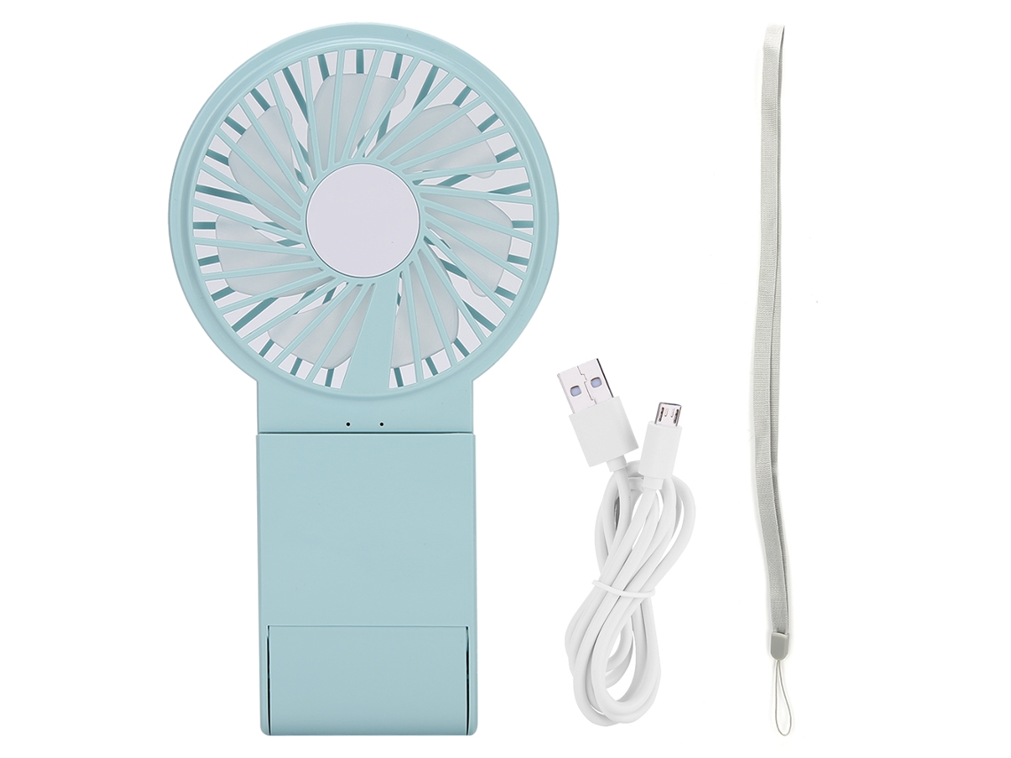 Mini Ventilador Portátil com Espelho Luz Usb Azul