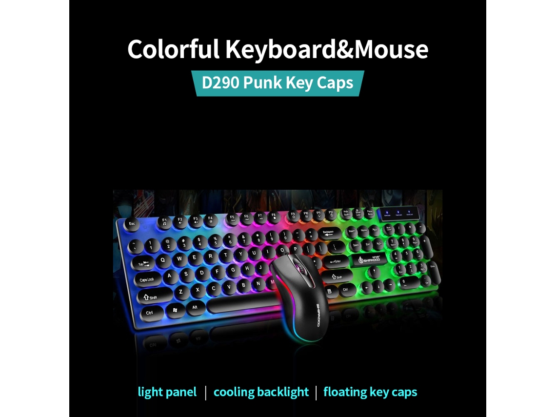 Combo De Teclado Com Iluminação E Mouse Com Fio D290 De 104 Teclas Para Laptop/pc
