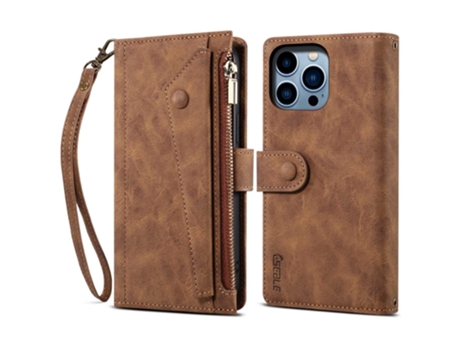Eseble Capa Em Couro Pu À Prova De Quedas Para Apple Iphone 16 Pro Max - Castanho
