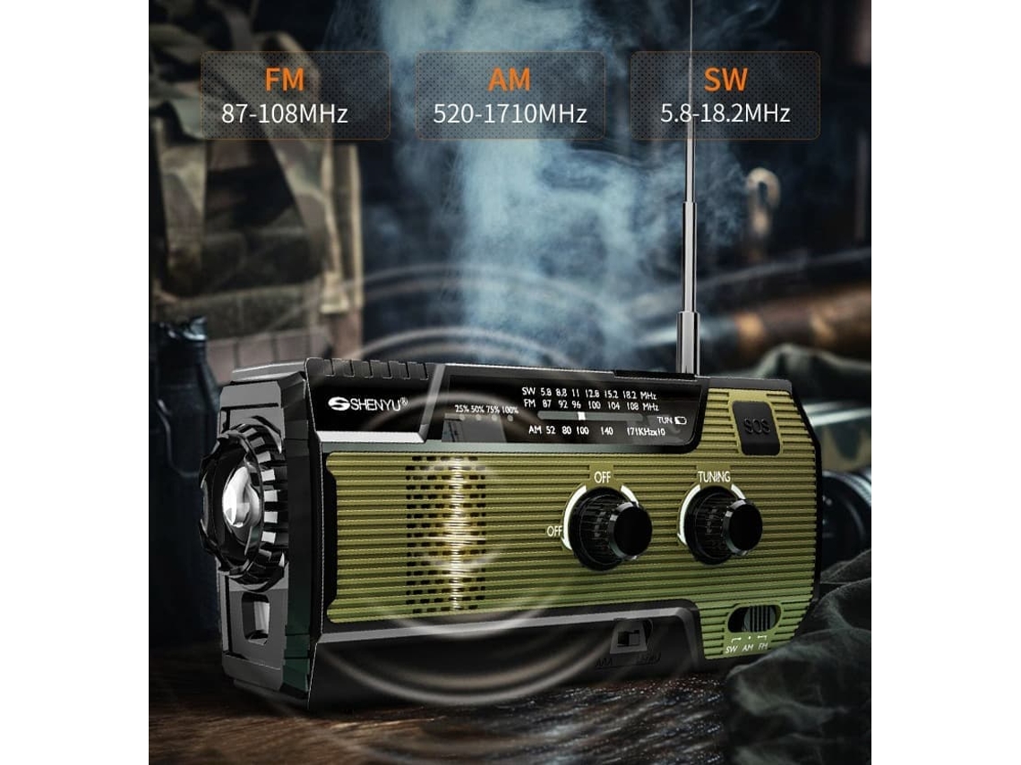 Rádio de emergência AQUAFORGE com manivela, bateria 4000mah, solar, lanterna led e sos