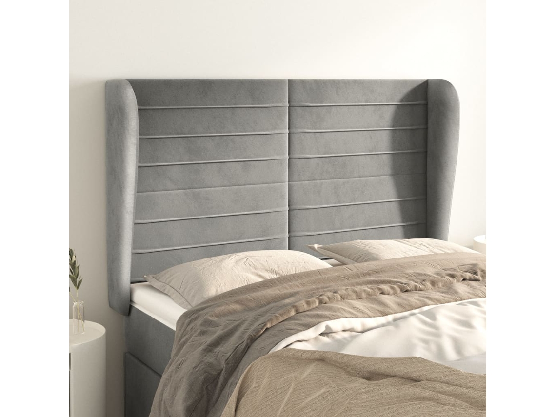 Vidaxl Cabeceira De Cama C/ Abas Veludo 147x23x118/128cm Cinza-claro