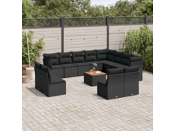 Vidaxl 13 Pcs Conjunto De Sofás De Jardim Com Almofadões Vime Pe Preto