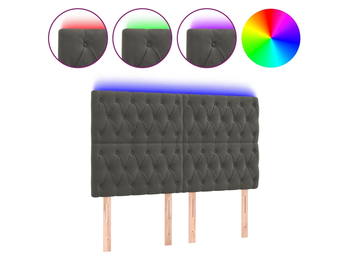 Cabeceira com Led Veludo Cinza escuro MAISON EXCLUSIVE (160x7x118 cm)