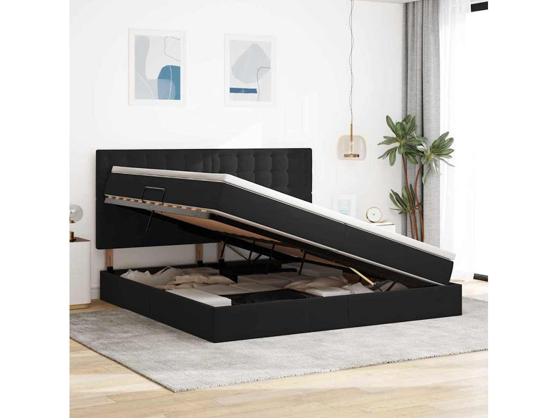 Vidaxl Cama Com Arrumação E Colchão Preto 200 X 200 Cm Veludo