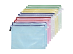Conjunto de 10 Pastas Plásticas A5 com Zíper, em Tela, para Documentos, Ideal para Armazenamento e Uso Escolar BRILVIBERA