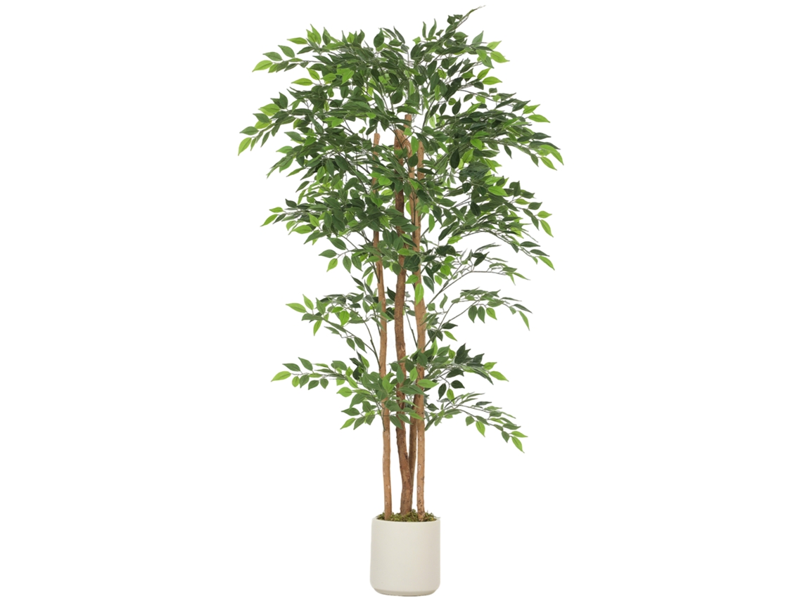 Árvore De Banyan Artificial Planta Decorativa Com Tronco De Madeira Maciça, Vaso, Para Sala De Estar, Quarto, Escritório 75 X 75 X 180 Cm Verde