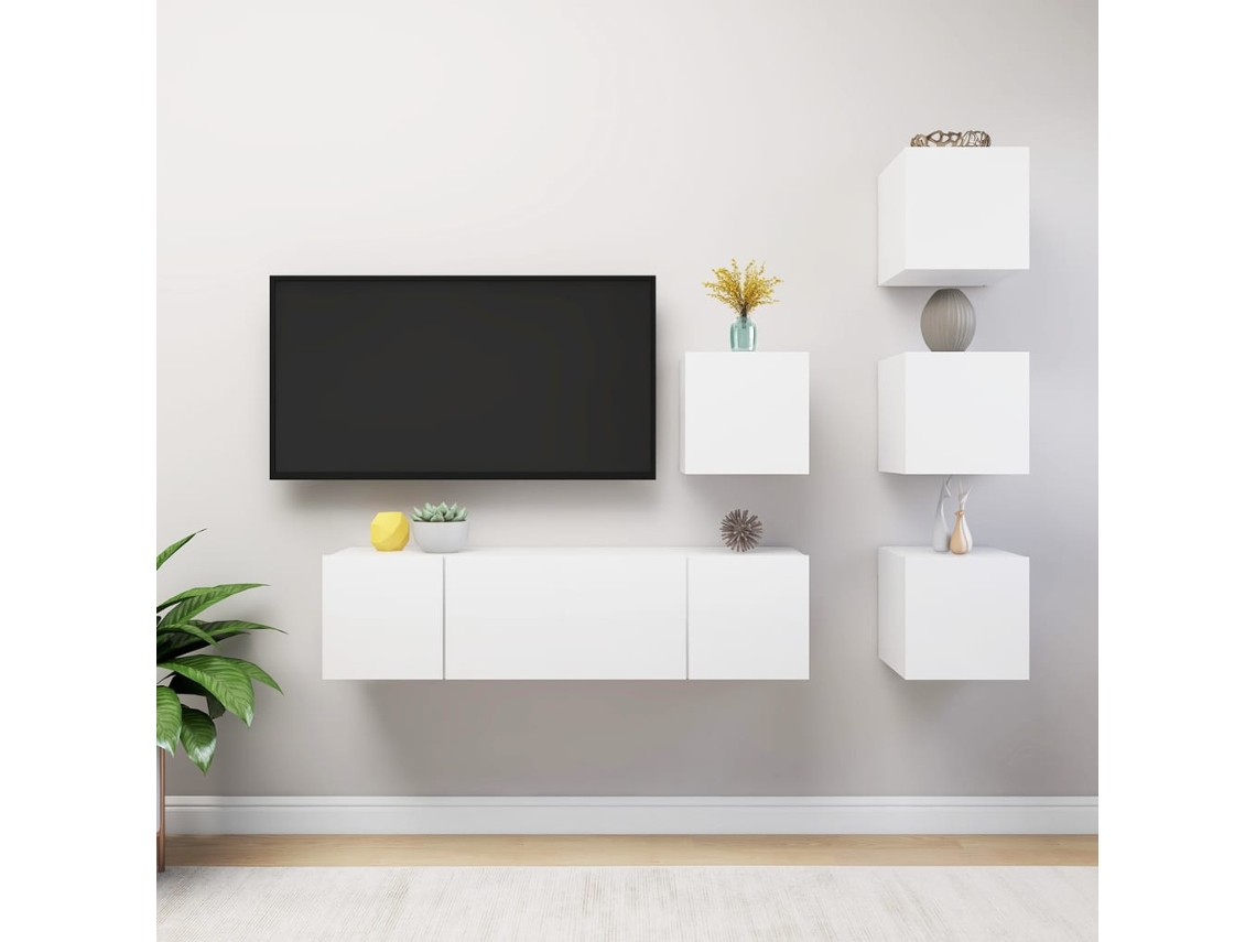 Vidaxl 6 Pcs Conjunto De Móveis De Tv Contraplacado Branco