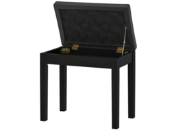 Banco De Piano Com Armazenamento, Pernas De Madeira, Estofado Em Couro Sintético, Preto, 55 X 34 X 50 Cm